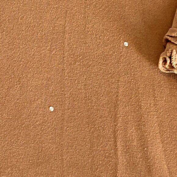 Quacker Factory Shirt Medium Tan Ruffle Edge Rhinestone Tunic Pullover 3/4 Slv - Picture 4 of 11